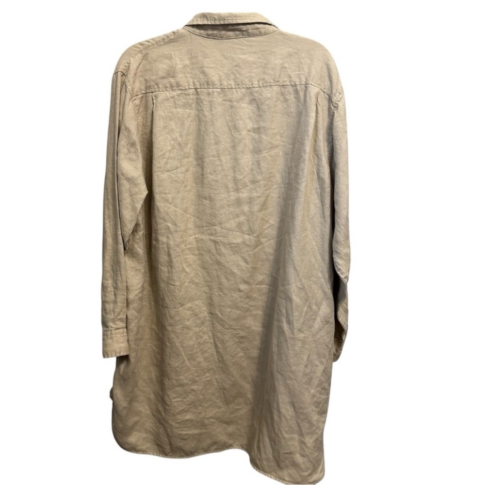 QUINCE Size XL 100% European Linen Button Up Tunic Blouse Long Sleeves Pockets - Picture 2 of 5
